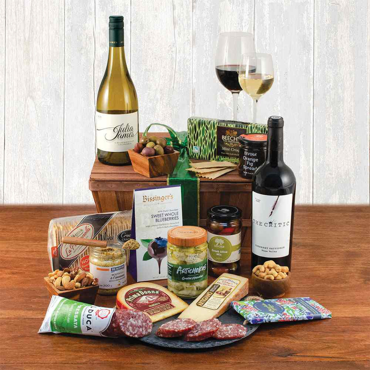 prodimages/The Critic Napa Cabernet and Julia James Chardonnay Wine and Artisanal Food Gift Basket